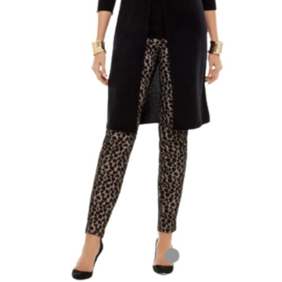 Chico’s Black Label Pants Black Cheetah Print Overlay Cream Dress Party Size 8 - Picture 1 of 14